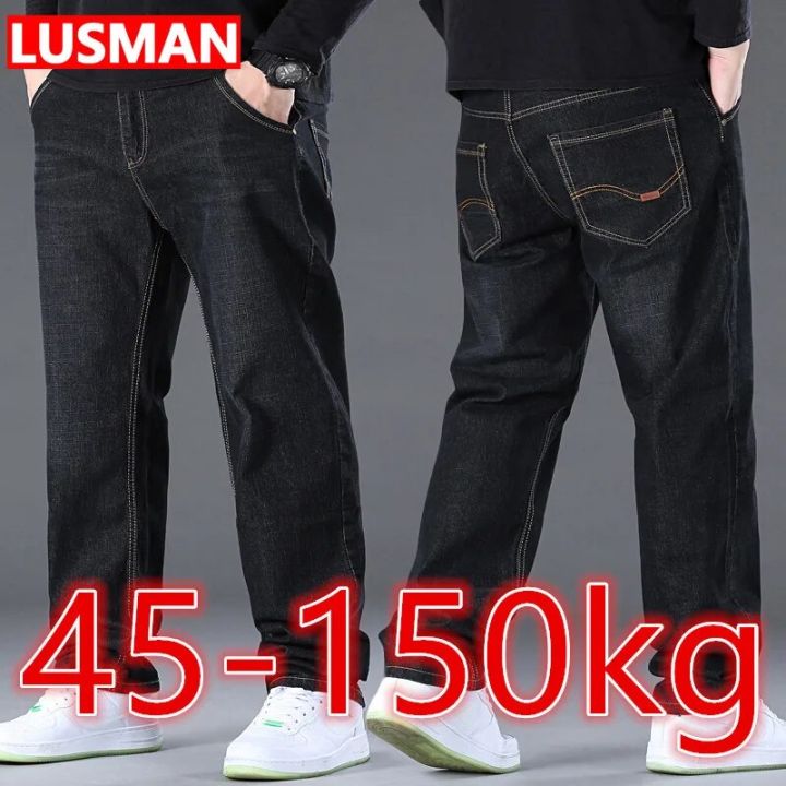 Men's Black Jeans Pants Big Size 48 50 Large Size Pants for 45-150kg Jeans Hombre Wide Leg Jeans Pantalon Homme Baggy Jeans