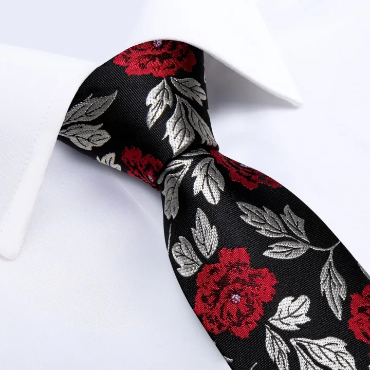 Black%20Red%20Rose%20Floral%20Ties%20For%20Men%208cm%20Men's%20Silk%20Neck%20Tie%20Handkerchief%20Cufflinks%20Set%20Business%20Wedding%20Tie%20Gift%20For%20Men%20DiBanGu%20-%20Image%202