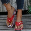 Women 2023 Summer Wedges Clip Toe Sandals Outdoor Slippers Casual Ladies Beach Shoes Metal Button Flip Flops Slides Footwear. 