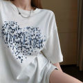 Korean Style Loose 2023 Spring New Heart Printing Lower Body Covering T T-shirt Women's Design Sense Niche Short Sleeve Trendy plus Size.