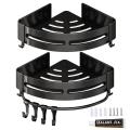 Migeet Bathroom Kitchen Shelf, Adhesive or Screws Wall Mounted Shower Shelving with 8 Movable Hooks, Hydronalium rust-free Space-Aluminum Storage Organizer, Black, Set of 2. 