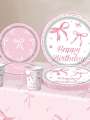 Pink Bow Theme Birthday Party Supplies Birthday Decorations Bow Napink Plate Cup Tablecloth Tableware Birthday Girls Decors. 
