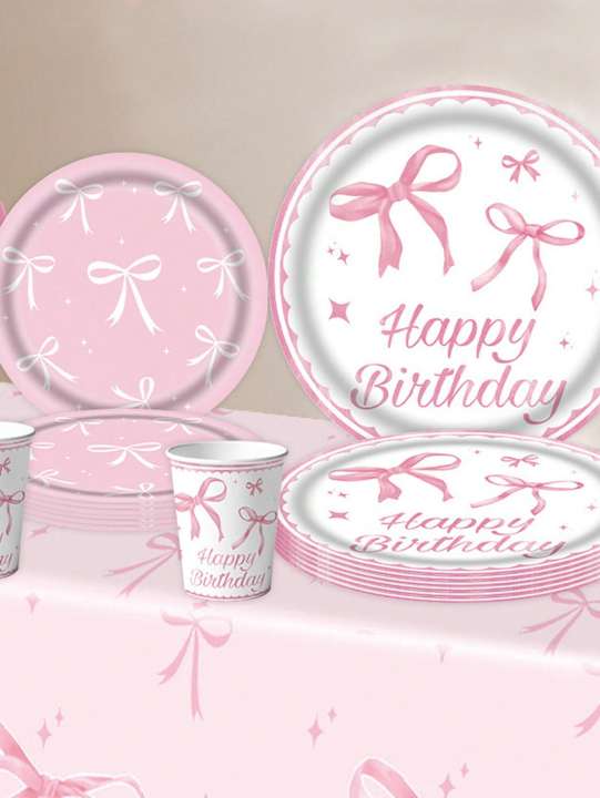 Pink%20Bow%20Theme%20Birthday%20Party%20Supplies%20Birthday%20Decorations%20Bow%20Napink%20Plate%20Cup%20Tablecloth%20Tableware%20Birthday%20Girls%20Decors%20-%20Image%203