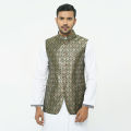 Green and golden waist coat and vest for men | Premium panjabi koti for men golden colour - Wedding dress and party dress for men. 