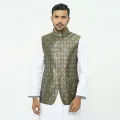 Green and golden waist coat and vest for men | Premium panjabi koti for men golden colour - Wedding dress and party dress for men.