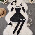 Sweet Cute Black Night Dress Ruffle Cake Lolita Princess Dress Hollow Strapless Evening Dress Nightgown Cosplay Pajama.