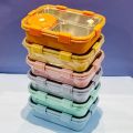 AUM ENTERPRISE 3 Compartment Stainless Steel Lunch Box with Soup Bowl, Spoon, Fork, Chopsticks Tiffin Box, School & Office - Multicolor (I).