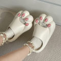 Cute Cat Claw Slipper for Women 2024 New Summer Outdoor Slides Shoes Funny Cartoon Paw Beach Female Slippers Designer Flip Flops. 