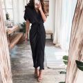 Fashion Sexy Deep V Draped Shirt Long Dress Casual Lady Button Slit Bandage Beach Dress Women Elegant Short Sleeve Party Dresses.