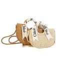 Alphabet silk scarf handpiece straw bag versatile semicircle weave women's bag women's seaside row vacation photo cross-body beach bag.