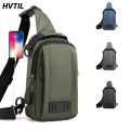 HVTIL Men USB Charging Handheld Crossbody Single Shoulder Bag Fashion Moto Backpack Outdoor Waterproof Travel Chest Bag For Male.