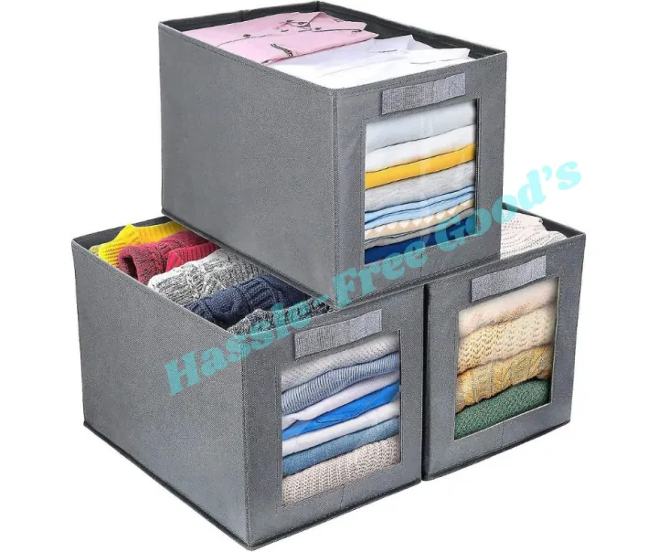 3 Piece Foldable Storage Boxes with Transparent Window Fabric ...
