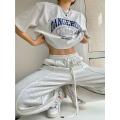American-Style Gray Women's Summer Straight Loose Wide-Leg Pants Drooping Slimming Sweatpants Beam Foot Shut Luck Hop Jazz Pants. 