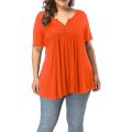 5XL Plus Size Women Short Sleeve Loose T-Shirt Casual Solid Button Pleated Tunic Tops Large Female Pullover Tops Summer Clothes.