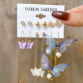 【YIYANGMAOYI111】New Butterfly Earrings - Asymmetric Acrylic Pearl Butterfly Dangle Set in Style. 