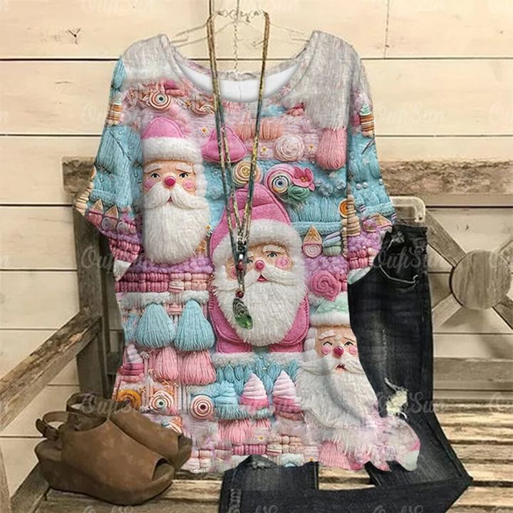 Christmas%20Elk%20Print%20Women's%20T-Shirt%20Autumn%20Winter%20Fashion%20Clothing%20Oversized%20O-Neck%20Ladies%20Short%20Sleeve%20Tops%20Casual%20Pullover%20Tee%20-%20Image%206