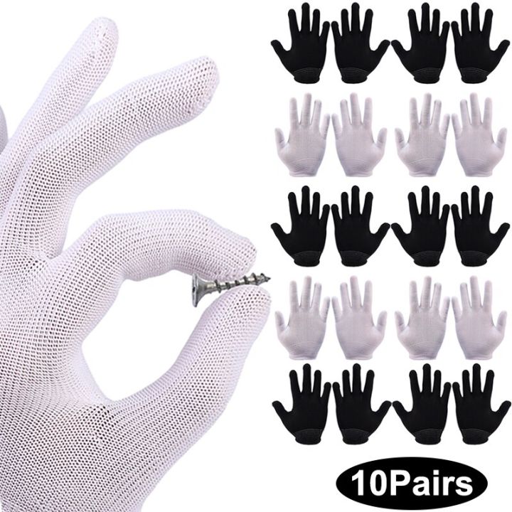 10Pairs Nylon Work Gloves Jewelry Silver Inspection Gloves Multiple Use Carpenter Repair Worker Supplies Household Cleaning Tool