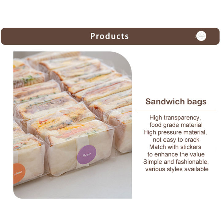 100 Pieces Fully Transparent Plastic Pouches Homemade Sandwiches Bread Toast Burgers Food Packaging Bags Party Supplies-MINETTE