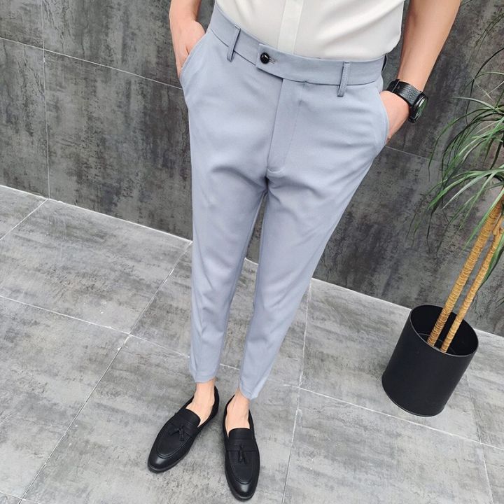 2022%20Korean%20Style%20Ankle%20Length%20Spring%20Summer%20Men%20Dress%20Pants%20Stretched%20ple%20Slim%20Fit%20Casual%20Office%20Trousers%20Formal%20Wear%20Hot%20-%20Image%204