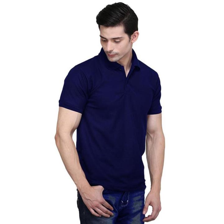 Navy Blue Cotton Polo For Men