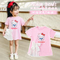 Sanrio Hello Kitty Children's Princess Dress Girls Cinnamoroll Kuromi Dress Short Sleeve Skirt Anime Cute Summer Kids Clothing. 