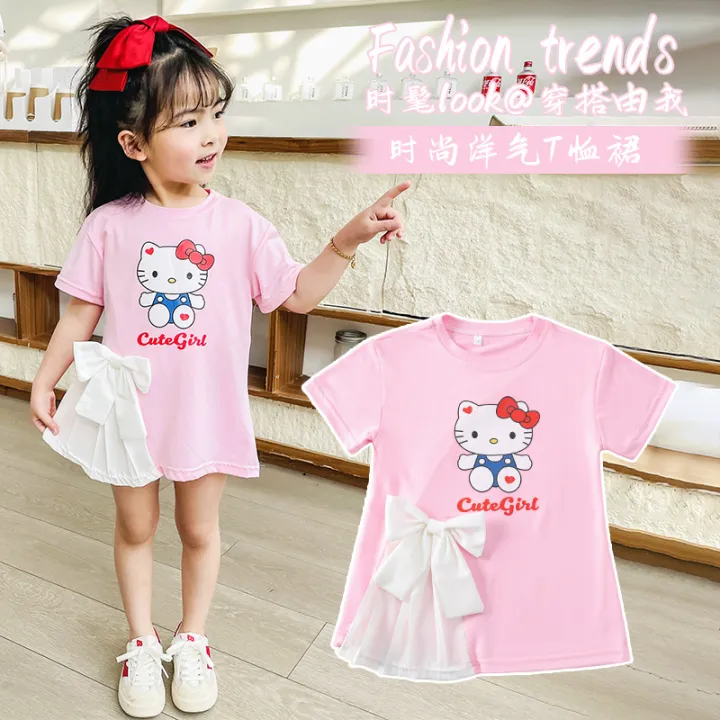 Sanrio%20Hello%20Kitty%20Children's%20Princess%20Dress%20Girls%20Cinnamoroll%20Kuromi%20Dress%20Short%20Sleeve%20Skirt%20Anime%20Cute%20Summer%20Kids%20Clothing%20-%20Image%203