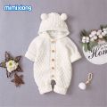 (NEW)it Newborn Baby Winter Hoodie Romper, Long Sleeve Knitted Solid Color Button Jumpsuit.