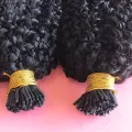 4B 4C Afro Kinky Curly Human Hair I Tips Microlinks Brazilian Remy Hair Extensions Hair I Nail Tips Black Color For Women. 