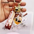 Pingente Keychain com Liquid Quicksand Garrafa, Simulação Óleo, Flutuante, Bubble Tea, Urso, Bonito, Na moda.