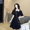 Black Dress French Style Women Waist Shaping Polo Collar Waist Connector Mini Personality Frock Summer College Leisure Style.