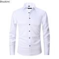 New 2023 Men's Long Sleeve Dress Shirts Anti-Wrinkle No-Ironing Elasticity Slim Fit Men Social Formal Shirts Solid Camisas Male. 