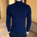 Autumn and Winter New Men's High Neck Sweater Solid Color Pullover Knitted Tight Warm Top Casual Versatile Inner Matching Item. 