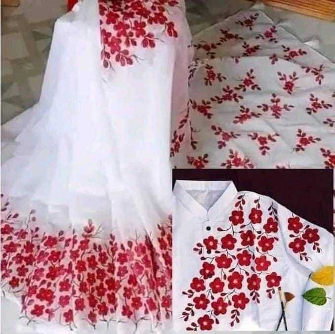Stylish & fashionable Handprint New Matching best/Coupple Dress/For Men & Women / Saree & Panjabi/ (Combo Set))