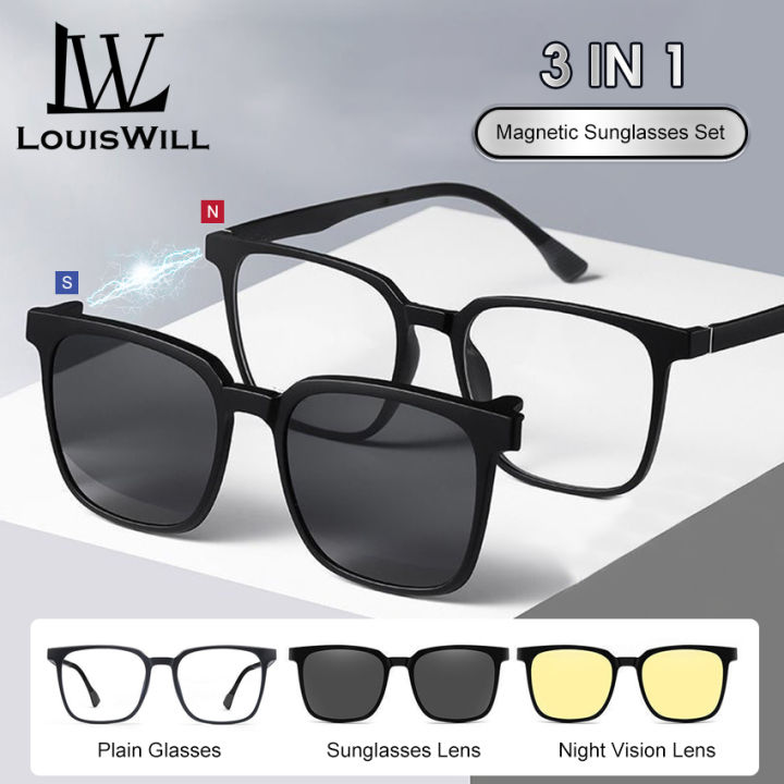 LouisWill%203%20In%201%20Sunglasses%20Magnetic%20Polarized%20Sunglasses%20Night%20Vision%20Eyewear%20Foldable%20Lens%20Magnetic%20Sun%20Glasses%20Frame%20Spectacles%203%20Lens%20Unisex%20Anti-UV%20Spectacles%20Fashion%20Eyeglass%20-%20Image%202