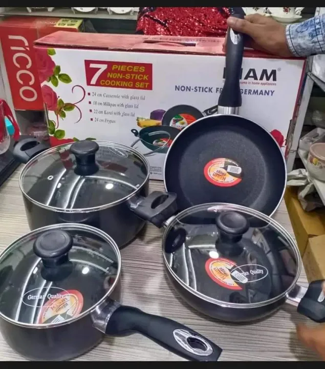 Kiam%20Non-Stick%207%20Pcs%20Cookware%20Set%20With%20Free%20Non%20Stick%20Spoon%20-%20Black%20%20(%2024cm%20Casserole%20+%2024cm%20Frypan%20+%2022cm%20Karai%20+%2018cm%20Milk%20Pan%20Including%20Glass%20Lid%20)%20-%20Image%202
