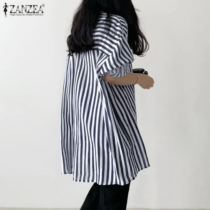 ZANZEA%20Korean%20Style%20Women%20Fashion%20Casual%20Lapel%20Shirt%20Button%20Down%20Striped%20Tops%20Blouse%20-%20Image%204