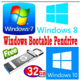 Windows Bootable Pendrive With Multi Windows 7 8 10 Auto Active Key And Free 32GB USB Flash Drive. 