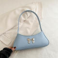 Handbag Chic Bow Pu Leather Shoulder Bag French Design Textured Underarm Bag for Women Evening Casual Party Gift.