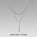 Vnox 3D Vertical Bar Necklaces for Men, Layering Stainless Steel Geometric Pendant, Layered Wheat Rope Cuban Chain, Boy Collar.
