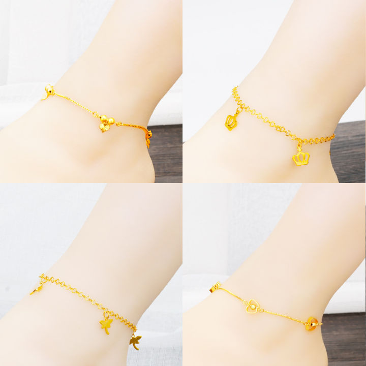 Japanese and Korean light luxury imitation 18k gold anklet women's summer jewelry, fashionable Korean version of Dongdaemun sand gold foot jewelry