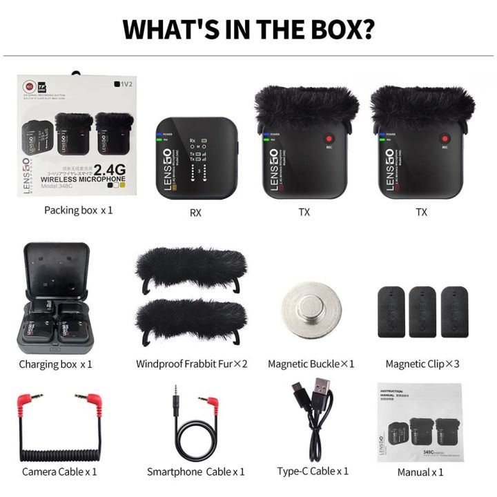 Lensgo348c%20Compact%20Digital%20Wireless%20Lapel%20Microphone%20System/Recorder%20With%20Extra%20Recording%20Button%20With%20Built%20in%20Magnet%20Clip%20(2.4%20GHz,%20Black)%20Camera%20&%20SmartPhone%20-%20Image%204