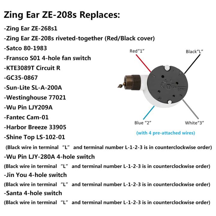 NAMUNY%202%20PCS%20Fan%20Light%20Switch%20ZE-208S%203%20Speed%204%20Wire%20Ceiling%20Fan%20Switch%20Replacement%20Part%20Speed%20ControlPull%20Chain%20Switch%20Bronze%20-%20Image%207