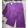 Women's Wide Leg Pants Two Piece Loose Long Sleeve Lapel Shirts+Pants Female Suit.