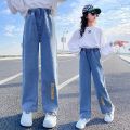 Girls' jeans, wide-leg pants, spring and autumn new children's clothes, fashionable loose long pants, medium and large children's straight pants.