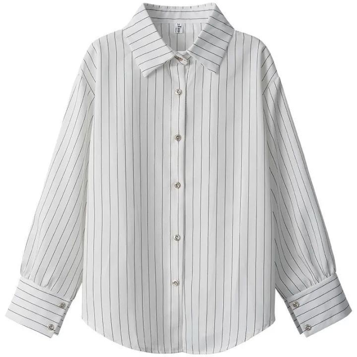Striped%20Shirt%20Women's%20Design%20Sense%20Niche%20New%20Spring%20and%20Autumn%20Chiffon%20Top%20Professional%20OL%20Lightly%20Mature%20Shirt%20-%20Image%205
