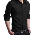 Black Textured Formal Shirt For Men.