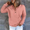 Fashion Women's Pullover Hoodies Tops Casual Solid Colors Button Down Long Sleeve Hooded Pocket Sweatshirts Sudaderas Mujer#35.