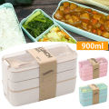 900ml Microwave Lunch Box Wheat Straw Dinnerware Food Storage Container Portable Lunch Food Container Reusable Healthy Stackable. 