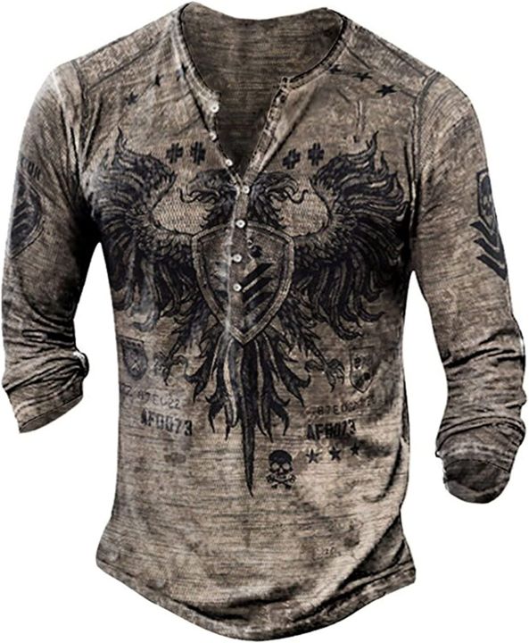 WENKOMG1%20Men's%20T-Shirt%20Vintage%20Summer%20Henley%20Shirt%20Fashion%20Casual%20Tops%20Goth%20V-Neck%20Sweatshirt%20Tee%20Shirt%20-%20Image%203