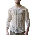 Mens Long Sleeve Hollow Out Knit Shirts See Through Muscle Clubwear Blouse Tops Casual Shirt Knitted Slim Top Clothes.